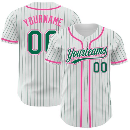 Custom Personalized White Kelly Green Pinstripe Baseball Jersey with Team Name and Number - Authentic Design Personalized