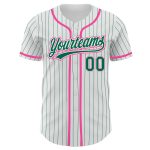 Custom Personalized White Kelly Green Pinstripe Baseball Jersey with Team Name and Number - Authentic Design Personalized