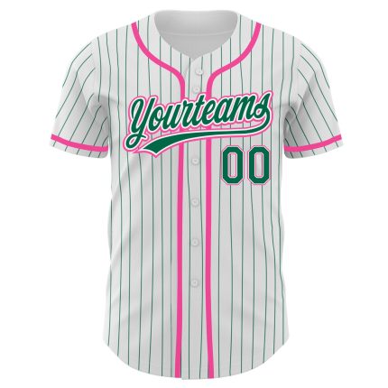 Custom Personalized White Kelly Green Pinstripe Baseball Jersey with Team Name and Number - Authentic Design Personalized