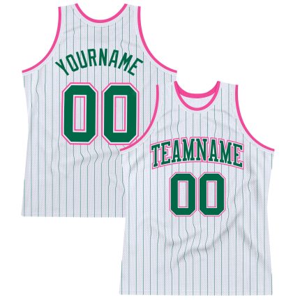 Custom Name and Number Personalized Basketball Jersey - White Kelly Green Pinstripe Authentic Team Jersey Personalized White