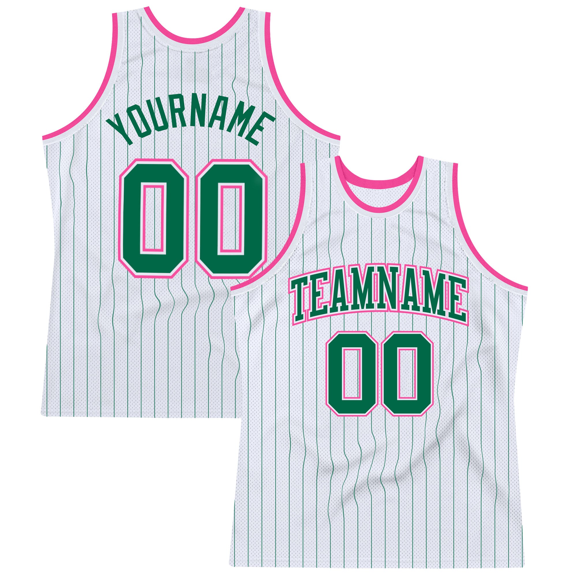 Custom Name and Number Personalized Basketball Jersey - White Kelly Green Pinstripe Authentic Team Jersey Personalized White