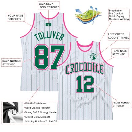 Custom Name and Number Personalized Basketball Jersey - White Kelly Green Pinstripe Authentic Team Jersey Personalized White