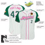 Custom Name and Number Personalized Baseball Jersey - Authentic White and Kelly Green Pinstripe Raglan Sleeves Personalized