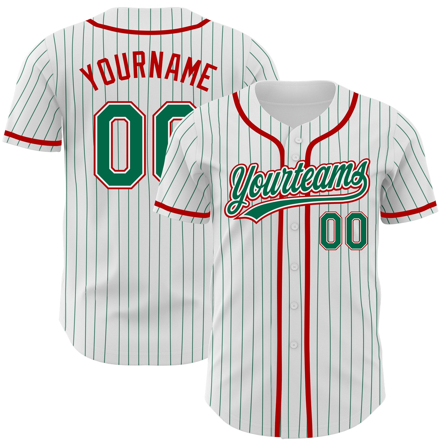 Custom Name and Number Personalized Baseball Jersey - Authentic Kelly Green and White Pinstripe Design Personalized White