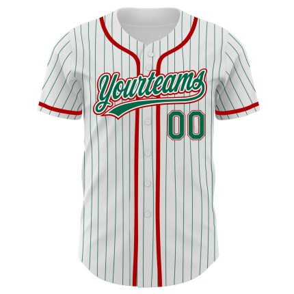 Custom Name and Number Personalized Baseball Jersey - Authentic Kelly Green and White Pinstripe Design Personalized White