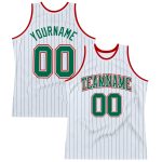 Custom Personalized Basketball Jersey with Name and Number - Green-Red Pinstripe Authentic Style Personalized White Kelly