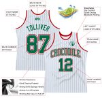 Custom Personalized Basketball Jersey with Name and Number - Green-Red Pinstripe Authentic Style Personalized White Kelly