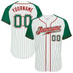 Personalized Custom Name Number Baseball Jersey Kelly Green Red Pinstripe Raglan Sleeves for Team Personalized White Kelly