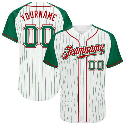 Personalized Custom Name Number Baseball Jersey Kelly Green Red Pinstripe Raglan Sleeves for Team Personalized White Kelly