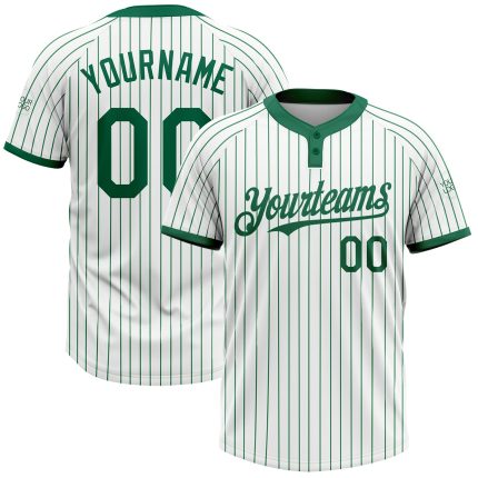 Custom Name and Number Softball Jersey Unisex Two-Button Kelly Green Pinstripe Personalized Design Personalized White Kelly