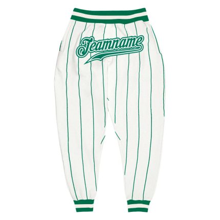 Custom Name Number Sports Pants - Personalized Kelly Green White Pinstripe Team Apparel Personalized White Kelly Green Pinstripe