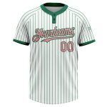 Custom Name and Number Unisex Softball Jersey Pink Two-Button Medium White Kelly Green Pinstripe Personalized White Kelly