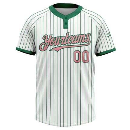 Custom Name and Number Unisex Softball Jersey Pink Two-Button Medium White Kelly Green Pinstripe Personalized White Kelly
