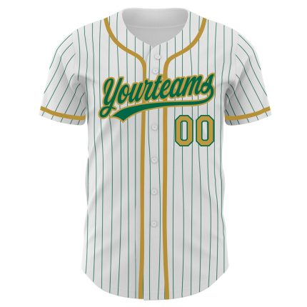 Personalized Custom Name and Number Baseball Jersey - White Kelly Green Pinstripe Old Gold Authentic Style Personalized White