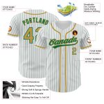 Personalized Custom Name and Number Baseball Jersey - White Kelly Green Pinstripe Old Gold Authentic Style Personalized White