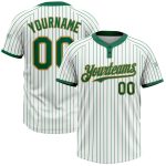 Custom Name and Number White Kelly Green Pinstripe Softball Jersey Unisex Two-Button Old Gold Personalized White Kelly Green