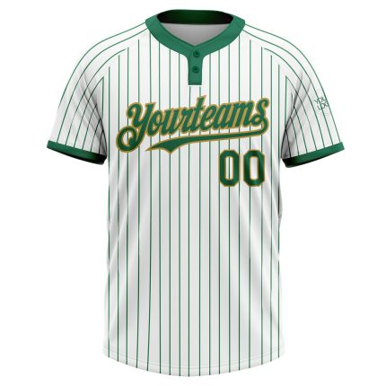 Custom Name and Number White Kelly Green Pinstripe Softball Jersey Unisex Two-Button Old Gold Personalized White Kelly Green