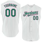 Custom Orange Sleeveless Baseball Jersey with Pinstripe Design - Personalized White Kelly Green Jersey with Name and Number