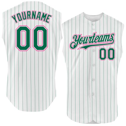 Custom Orange Sleeveless Baseball Jersey with Pinstripe Design - Personalized White Kelly Green Jersey with Name and Number