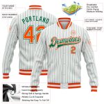 Custom Team Name Number Varsity Letterman Jacket Bomber White Kelly Green Pinstripe Full-Snap Personalized Personalized White