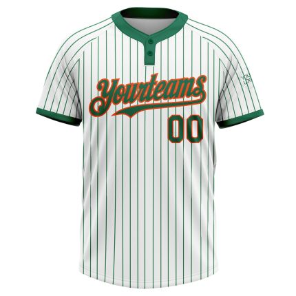 Custom Unisex Softball Jersey with Personalized Name and Number - White Kelly Green Pinstripe Two-Button Design Personalized