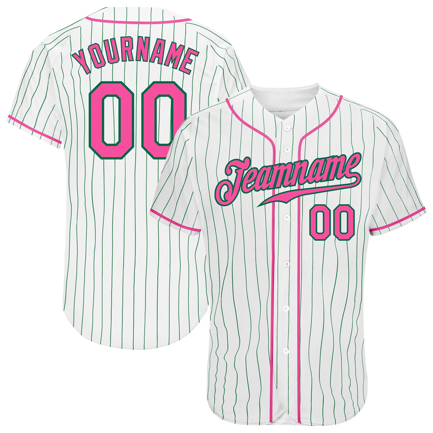 Personalized Kelly Green Pinstripe Baseball Jersey with Custom Name and Number - Authentic Team Apparel Personalized White