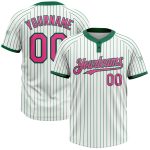 Custom Name and Number Personalized Softball Jersey Unisex Two-Button Pinstripe White Kelly Green Personalized White Kelly