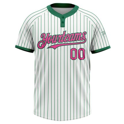 Custom Name and Number Personalized Softball Jersey Unisex Two-Button Pinstripe White Kelly Green Personalized White Kelly