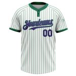 Custom Name & Number Unisex Softball Jersey - Personalized White Kelly Green Pinstripe Two-Button Design Personalized White