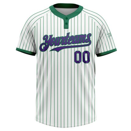 Custom Name & Number Unisex Softball Jersey - Personalized White Kelly Green Pinstripe Two-Button Design Personalized White
