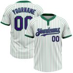 Custom Name & Number Unisex Softball Jersey - Personalized White Kelly Green Pinstripe Two-Button Design Personalized White