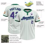 Custom Name & Number Unisex Softball Jersey - Personalized White Kelly Green Pinstripe Two-Button Design Personalized White