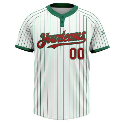 Custom Unisex Softball Jersey with Personalized Name and Number, White Kelly Green Pinstripe, Two-Button Design Personalized