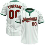 Custom Unisex Softball Jersey with Personalized Name and Number, White Kelly Green Pinstripe, Two-Button Design Personalized