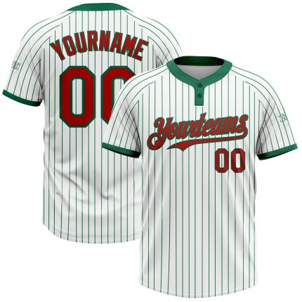 Custom Unisex Softball Jersey with Personalized Name and Number, White Kelly Green Pinstripe, Two-Button Design Personalized