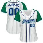 Custom Name Number Personalized Baseball Jersey Royal-Kelly Green White Kelly Green Pinstripe Raglan Sleeves Personalized