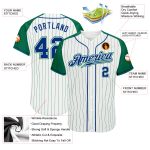 Custom Name Number Personalized Baseball Jersey Royal-Kelly Green White Kelly Green Pinstripe Raglan Sleeves Personalized
