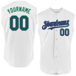 Custom Personalized Baseball Jersey with Name and Number - Authentic Sleeveless in White Kelly Green & Purple Personalized