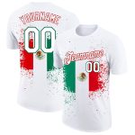 Custom 3D Mexican Flag Performance T-Shirt Personalized with Team Name and Number in White Kelly Green-Red Personalized White