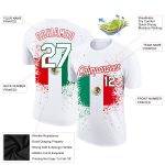 Custom 3D Mexican Flag Performance T-Shirt Personalized with Team Name and Number in White Kelly Green-Red Personalized White