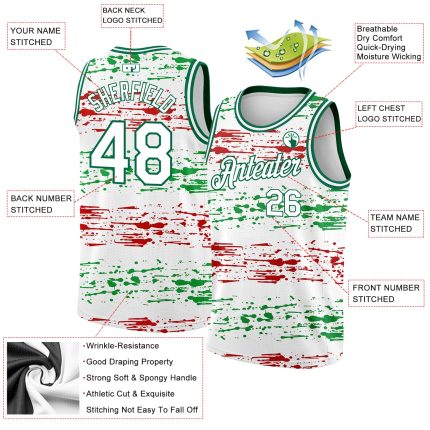 Custom Name and Number Personalized 3D Mexico Basketball Jersey White Kelly Green-Red Personalized White Kelly Green-Red