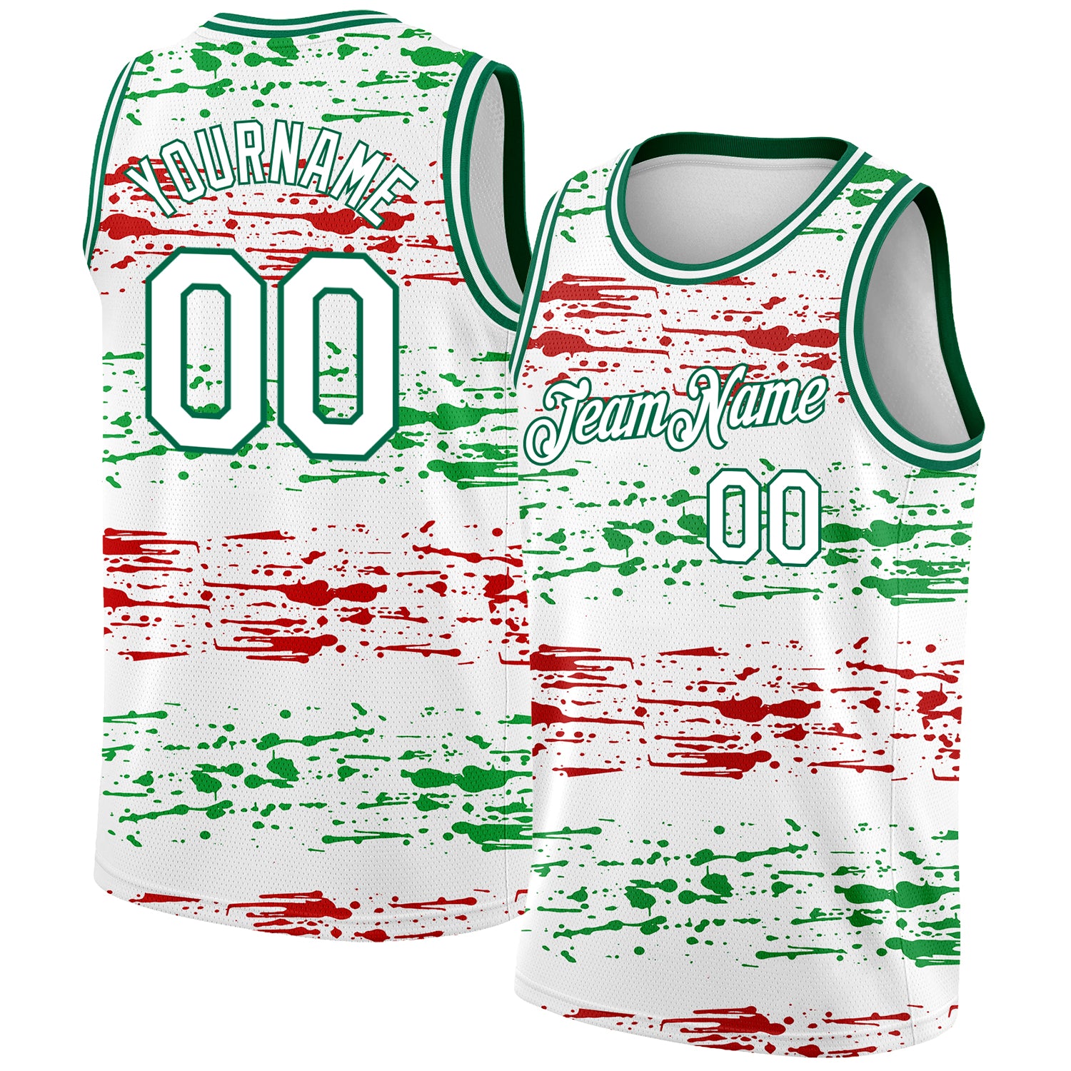 Custom Name and Number Personalized 3D Mexico Basketball Jersey White Kelly Green-Red Personalized White Kelly Green-Red