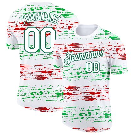 Personalized 3D Mexico T-Shirt in White Kelly Green-Red for Performance Personalized White Kelly Green-Red 3D Mexico Performance