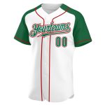 Custom White Kelly Green Red Baseball Jersey with Personalized Name and Number - Authentic Raglan Sleeves Personalized White