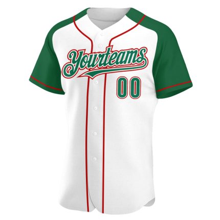 Custom White Kelly Green Red Baseball Jersey with Personalized Name and Number - Authentic Raglan Sleeves Personalized White