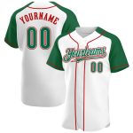 Custom White Kelly Green Red Baseball Jersey with Personalized Name and Number - Authentic Raglan Sleeves Personalized White