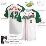 Custom White Kelly Green Red Baseball Jersey with Personalized Name and Number - Authentic Raglan Sleeves Personalized White