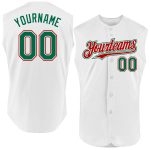 Personalized Authentic Baseball Jersey in White, Kelly Green, and Red - Sleeveless Design Personalized White Kelly Green-Red