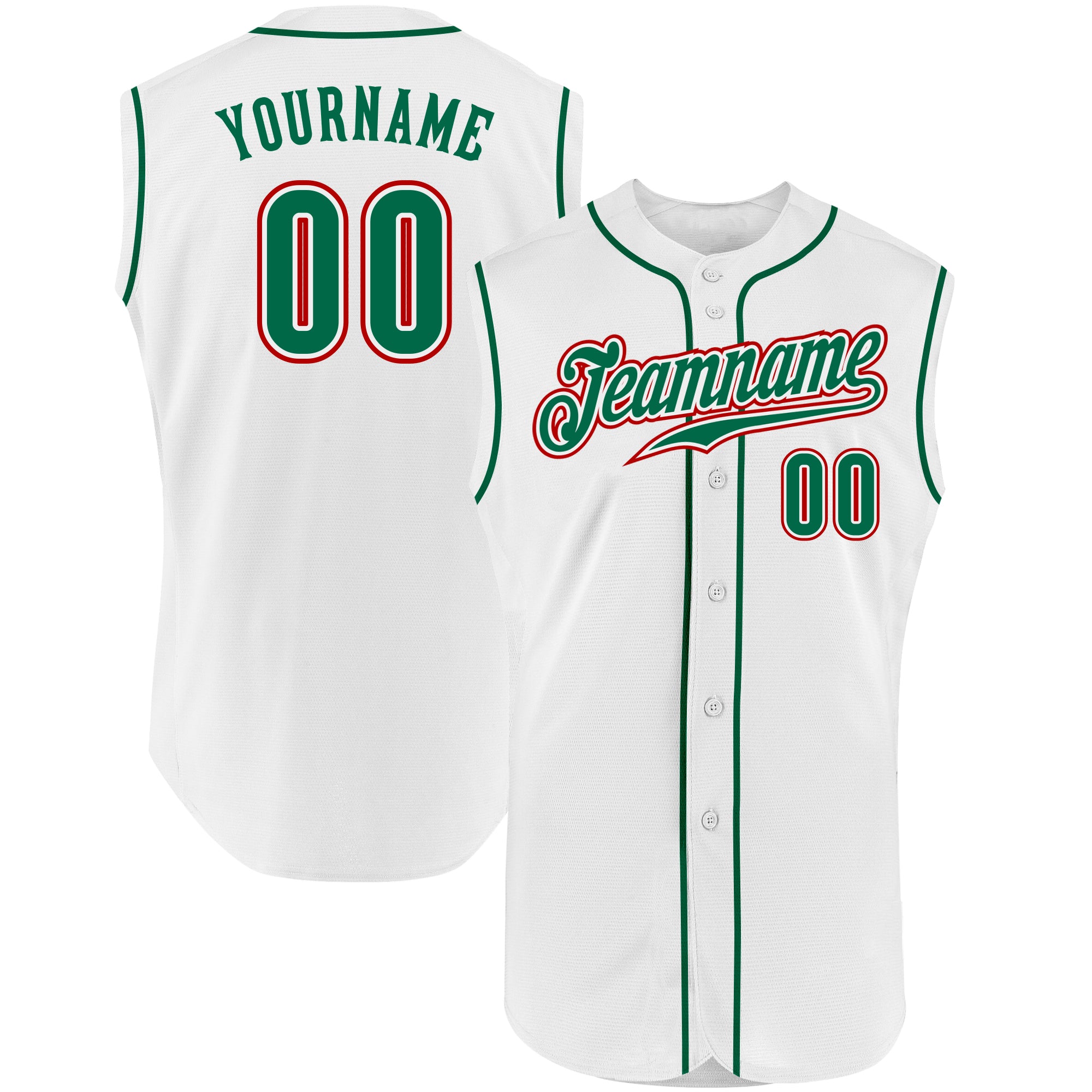 Custom Name Number Sleeveless Baseball Jersey White Kelly Green Red Authentic Team Apparel Personalized White Kelly Green-Red
