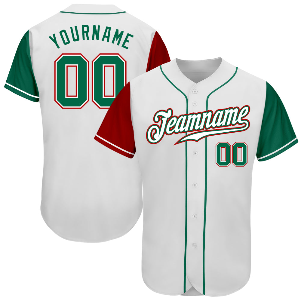 Personalized Authentic Two Tone Baseball Jersey with Custom Name & Number - White Kelly Green Red Personalized White Kelly